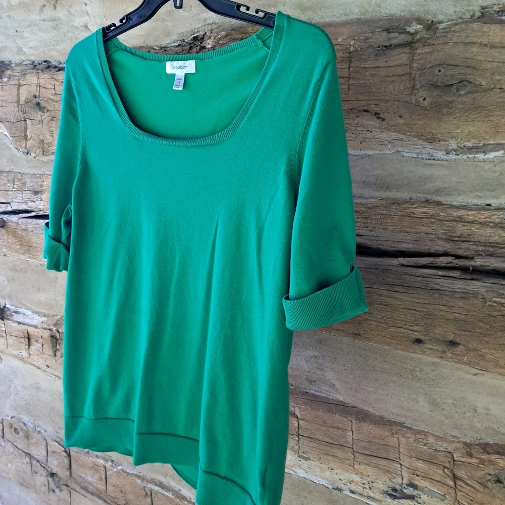 Dressbarn Green Square Neck Half Sleeve Cotton Blend Sweater Size 1X - Picture 2 of 6